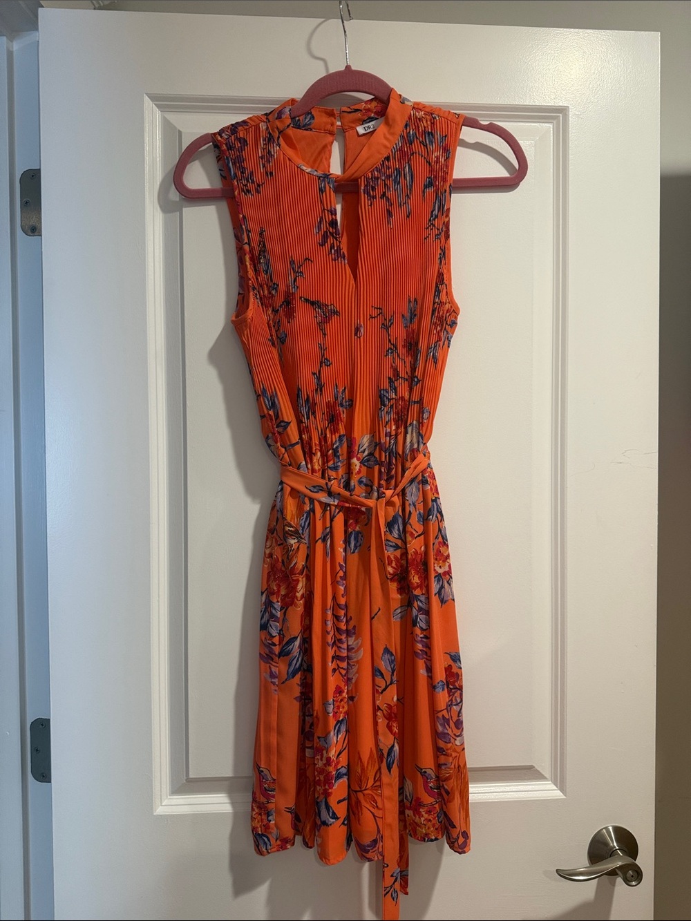 DR2 Orange Floral Midi Dress with Tie Waist